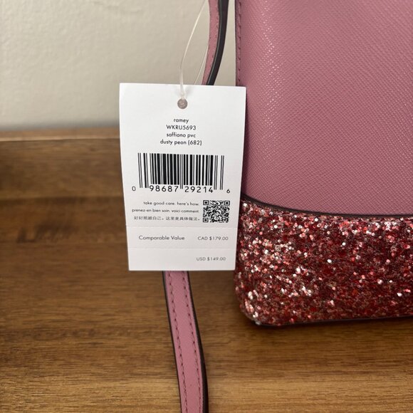 Kate Spade Ramey Dusty Peon Pink Saffiano Leather Pink Sparkle Crossbody New - Picture 2 of 9
